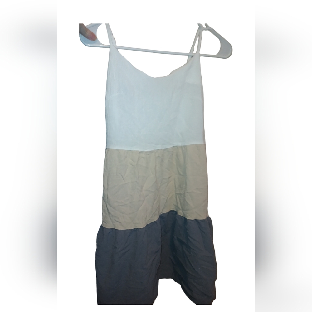 white tan and blue baby doll dress